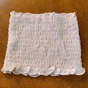 White sheer lettuce trim stretch tube top